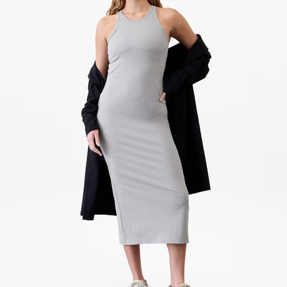 Athleta Signature Rib Maxi Dress Grey Size: Medium for travel vacation work- NWT